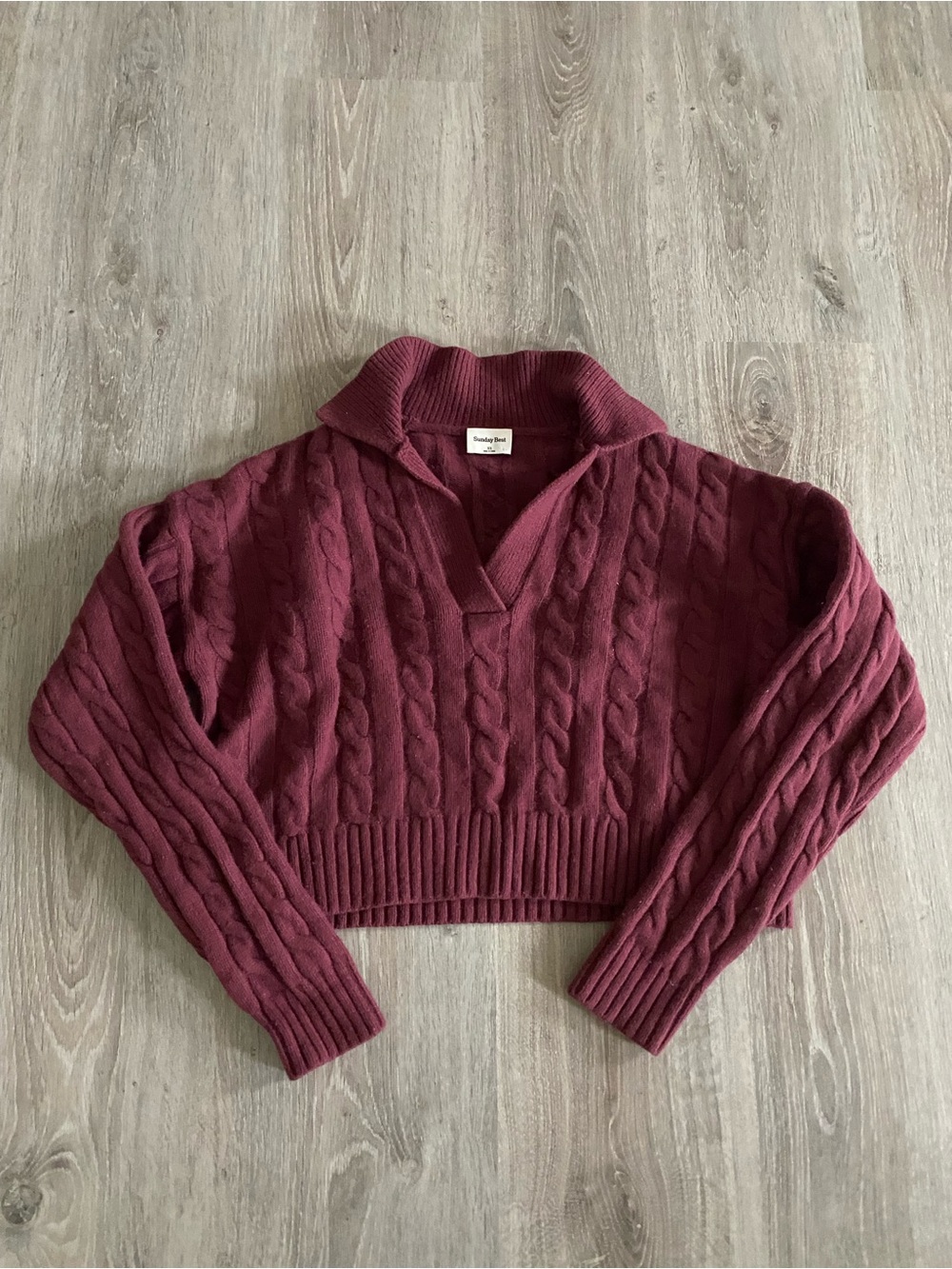 Cable Knit Shawl Merino Wool Collar Sweater - Burgundy